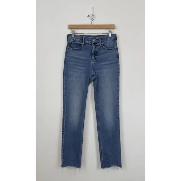 J. Crew Full Length Classic Straight Jeans Size 27 Blue High Rise Raw Hem - Picture 2 of 12